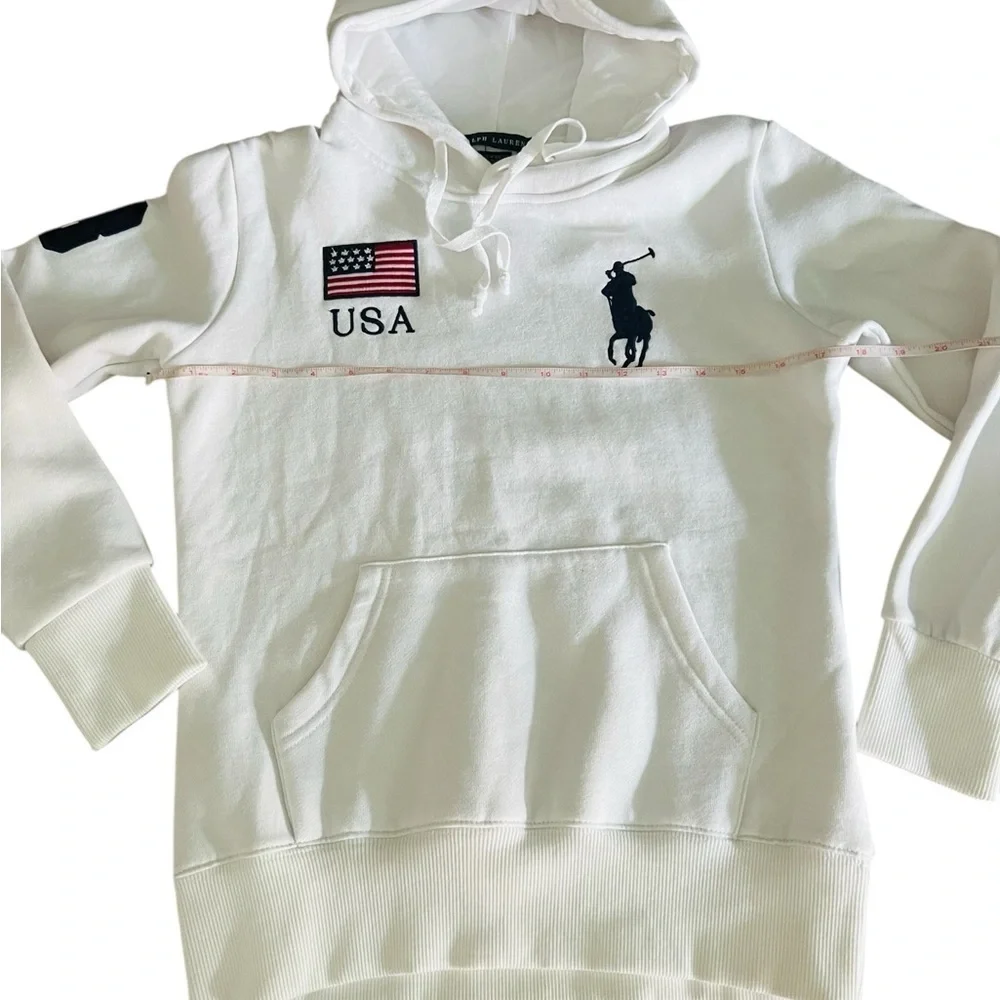 POLO RALPH LAUREN White Hoodie with USA and Polo Logo Boys Size Medium NWT